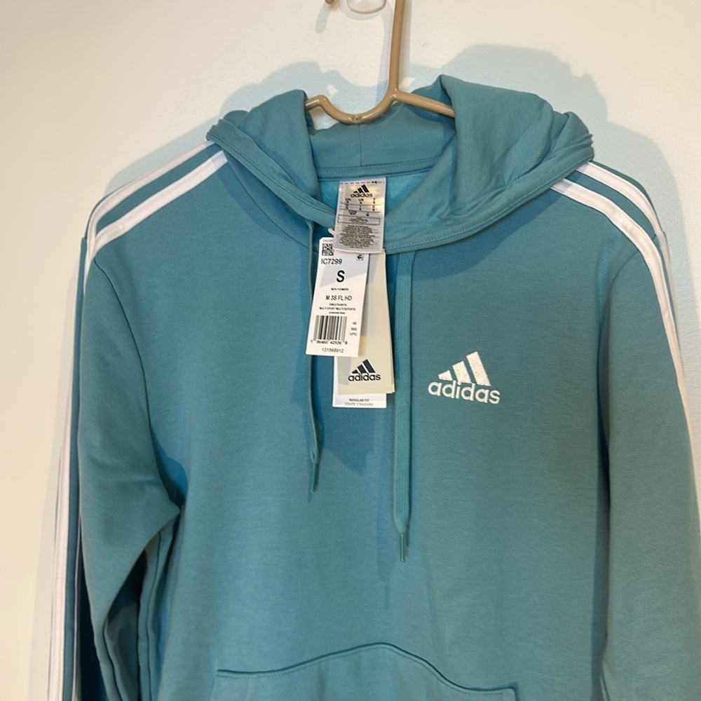 NWT Adidas men’s blue 3 striped hoodie size S - Picture 3 of 11